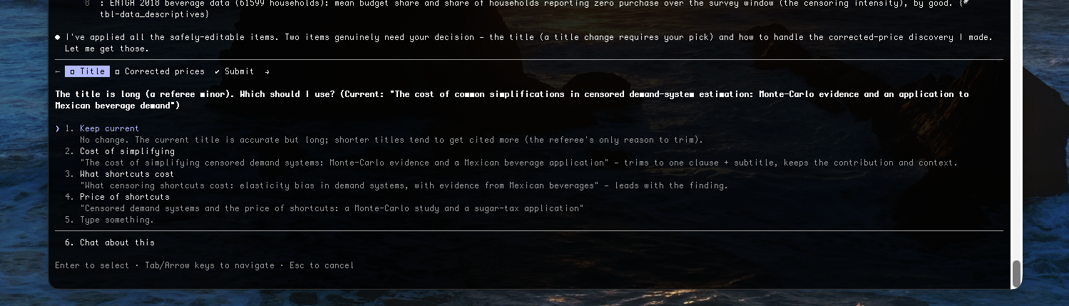 The interactive checkpoint — every comment listed so you can strike the ones you disagree with before any edit is made.